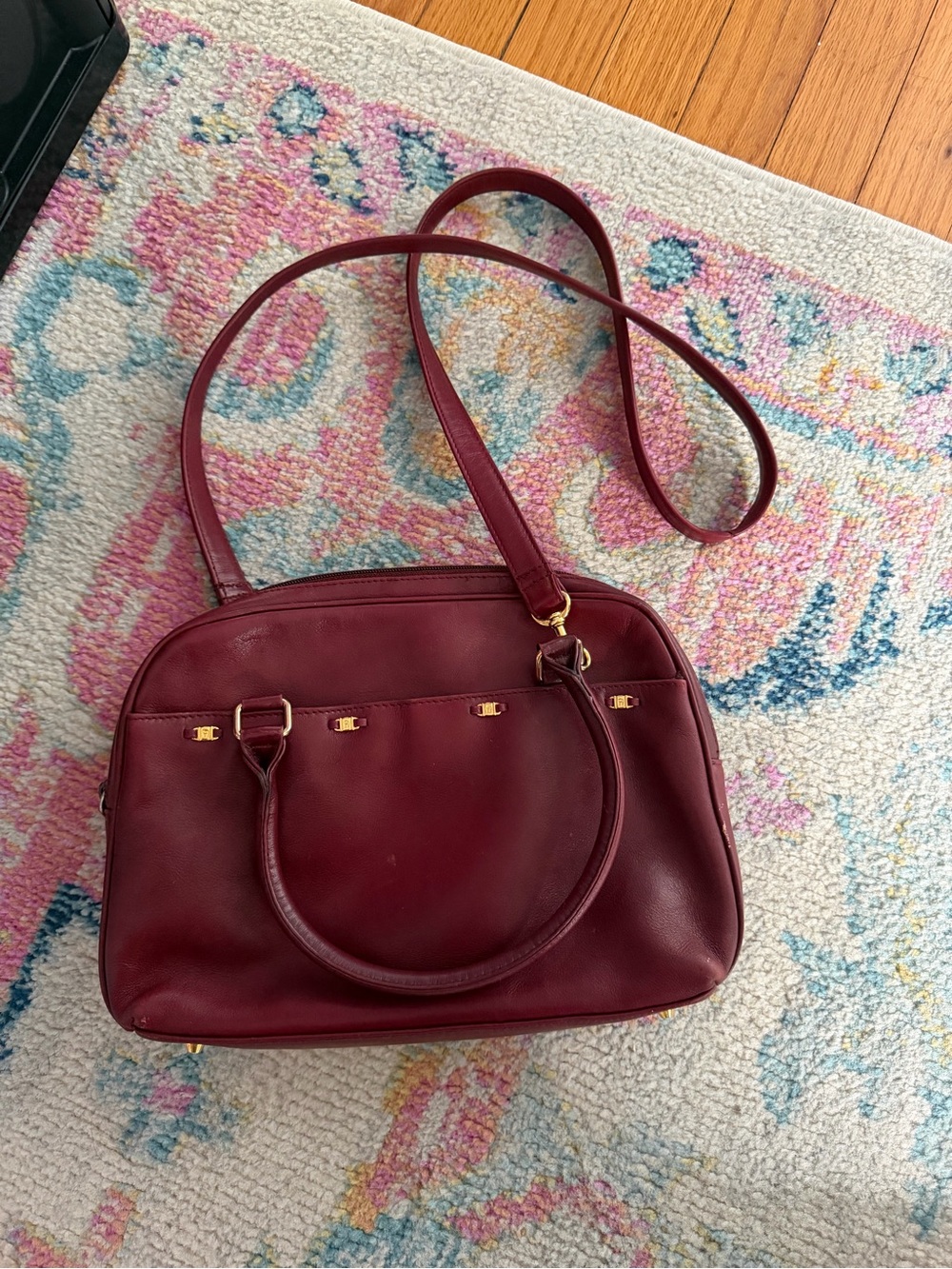 Etienne Aigner Burgundy Leather Shoulder Bag with Gold Accents